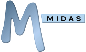MIDAS Logo. An ice blue M, on a blue/white gradient background.
