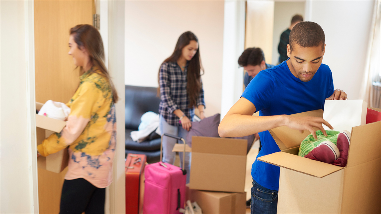 Students unpacking boxes