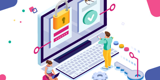 Computer with keys and padlocks to symbolise access