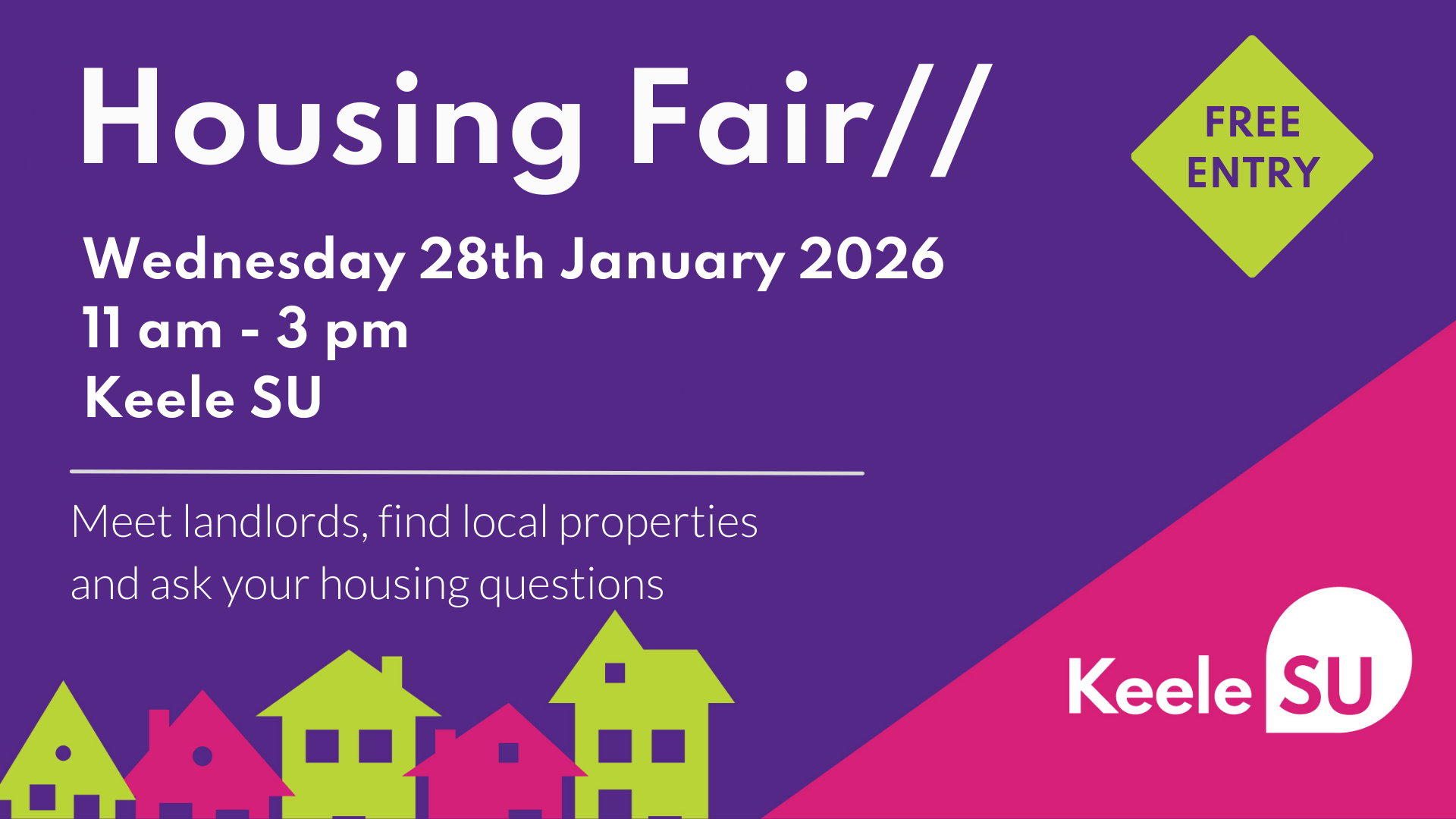 Housing Fair Wednesday 28th January 2026. 11 am - 3 pm Keele SU