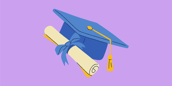 Graduation cap and degree scroll