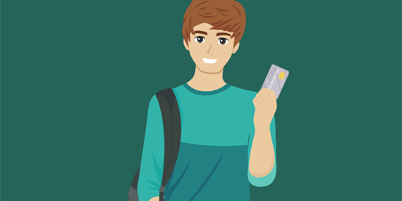 Student holding a credit card