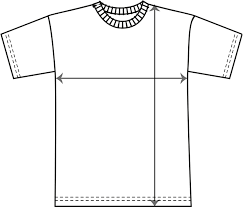 T-shirt with width and height marked with arrows