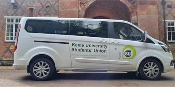 SU Minibus parked up outside Keele Hall