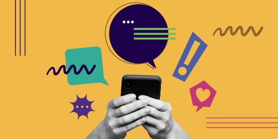 A persons hands messaging feedback on phone