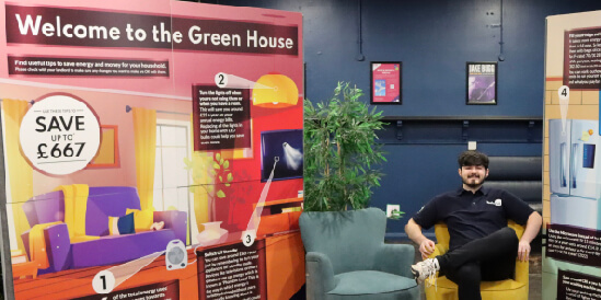 Student Sabbatical Officer delivering a campaign with noticeboards of information