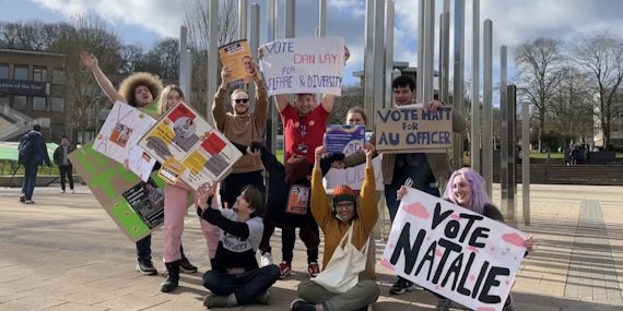 A group of students campaigning for people to vote in the Elections
